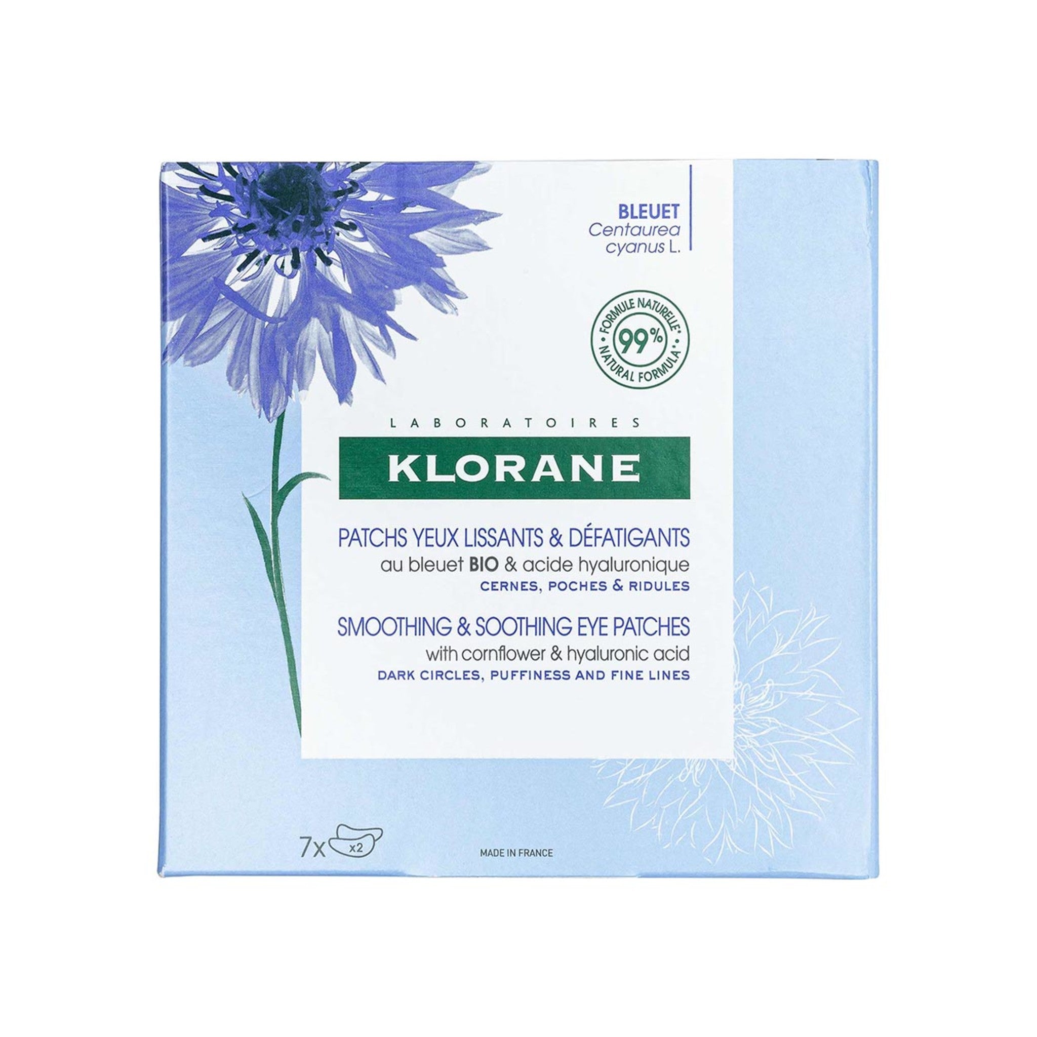 Klorane Smoothing and Soothing Eye Patches With Cornflower and Hyaluronic Acid main image.