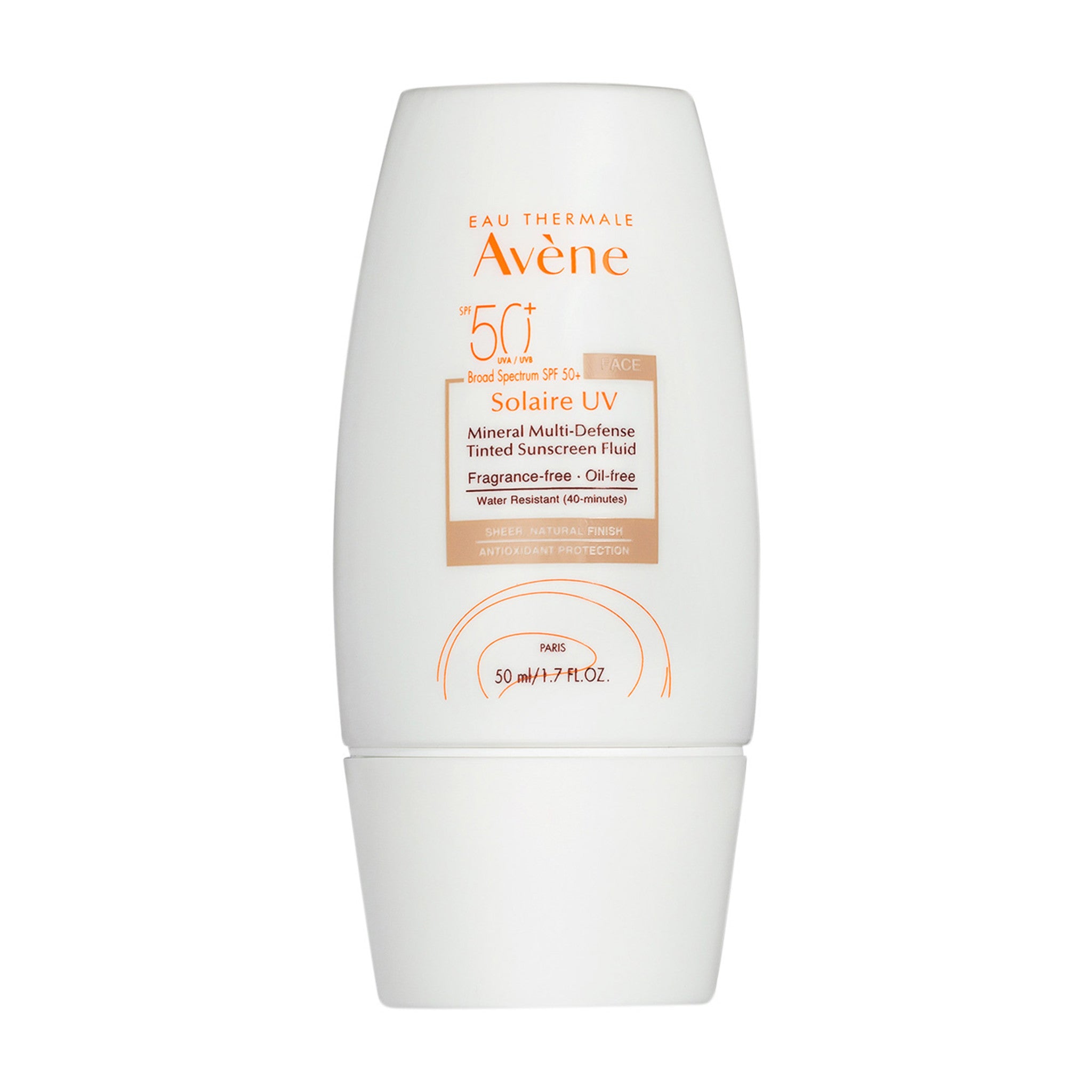 Avène Solaire UV Mineral Multi-Defense Tinted Sunscreen Fluid SPF 50+ main image.
