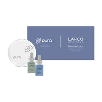 Lafco Pura Smart Home Fragrance Diffuser With Sea and Dune and Feu de Bois Fragrance Set main image.