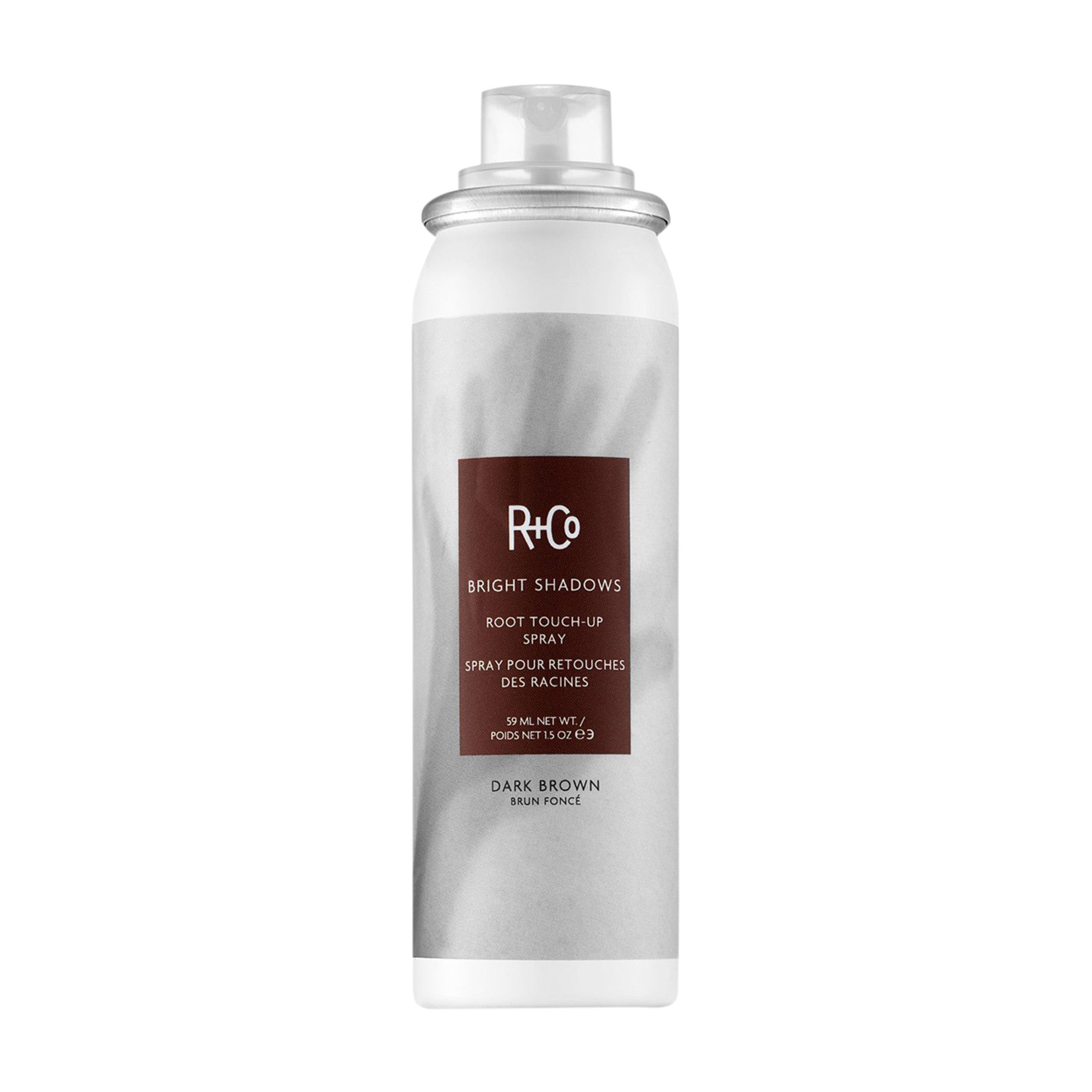 R+Co Bright Shadows Root Touch Up Spray Dark Brown main image. This product is for brown hair
