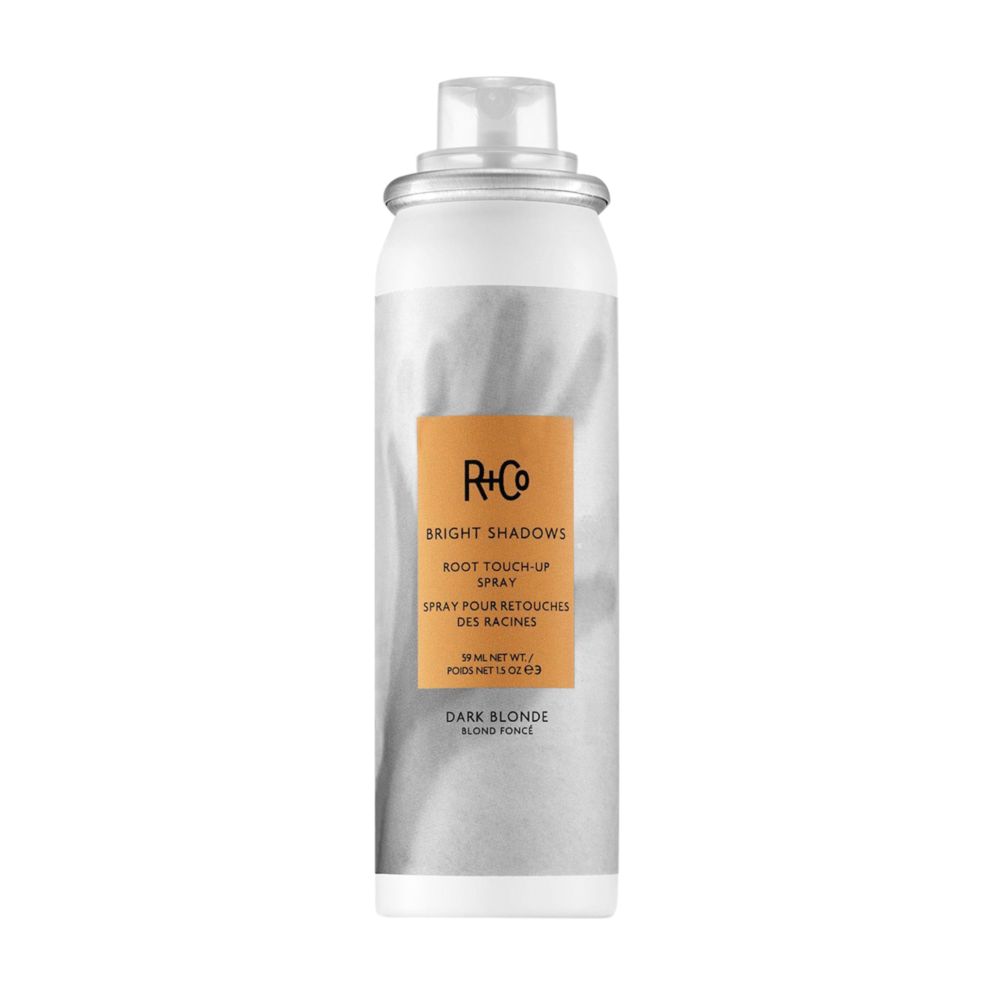 R+Co Bright Shadows Root Touch Up Spray Dark Blonde main image. This product is for blonde hair