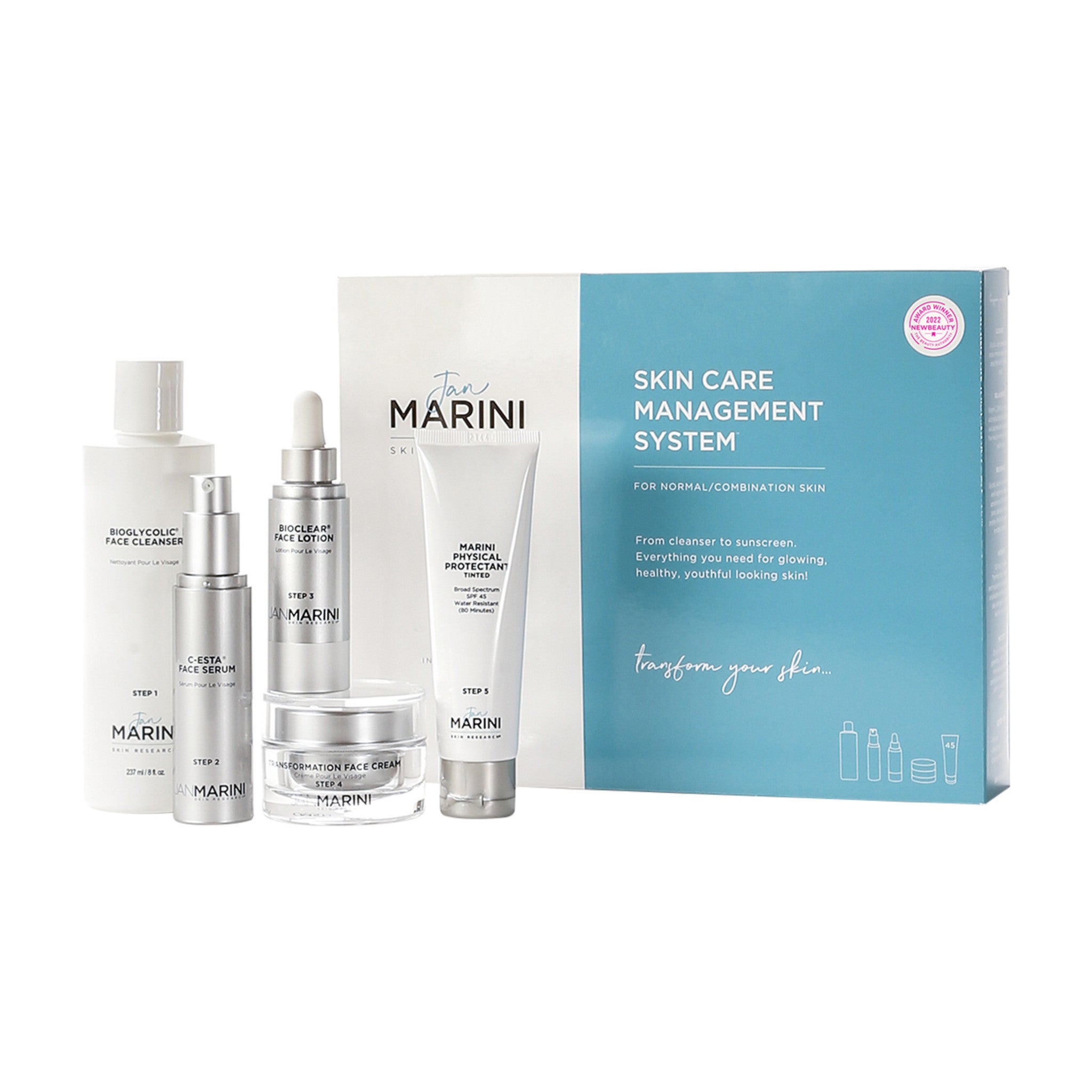 Jan Marini Skin Care Management System Normal or Combination Skin with Marini Physical Protectant SPF 45 Size variant: main image.