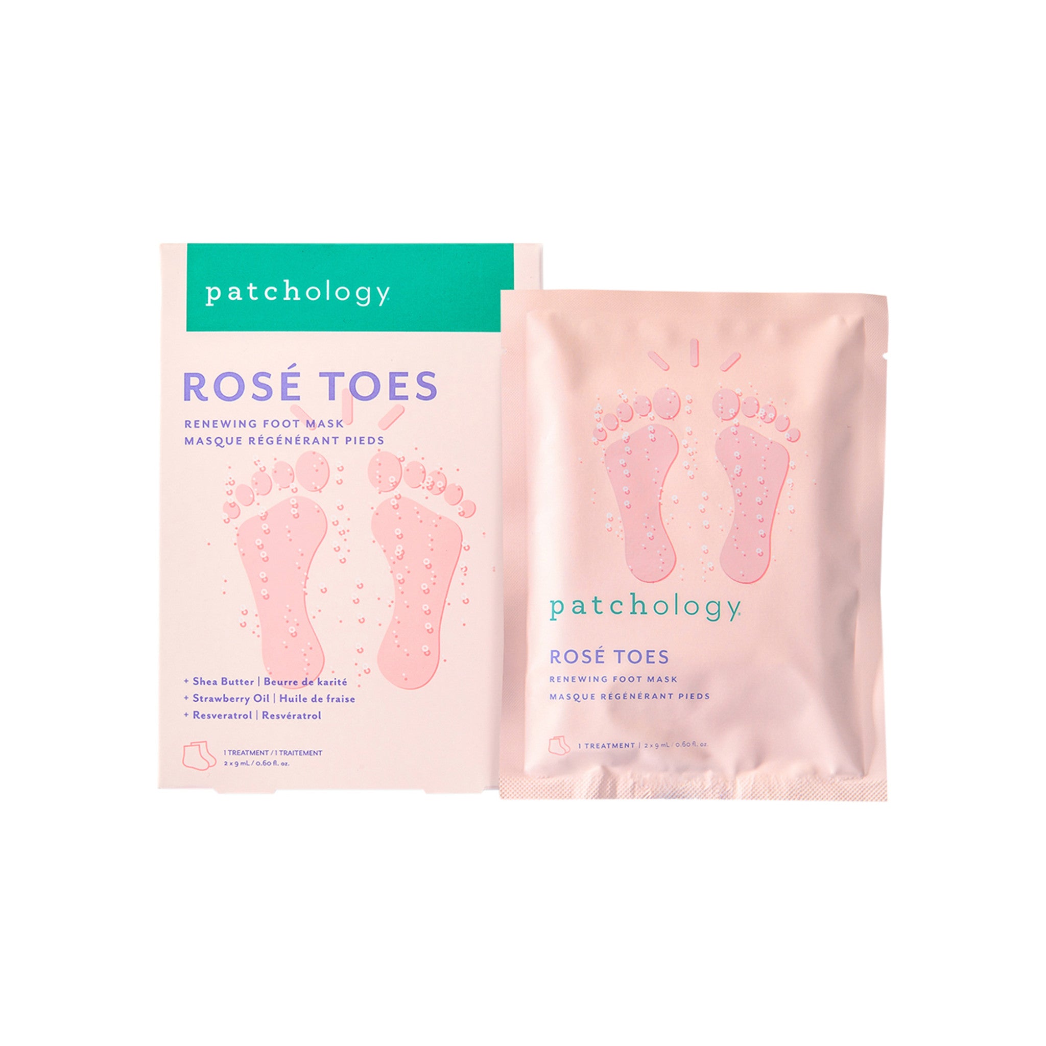 Patchology Rosé Toes Renewing and Protecting Foot Mask main image.