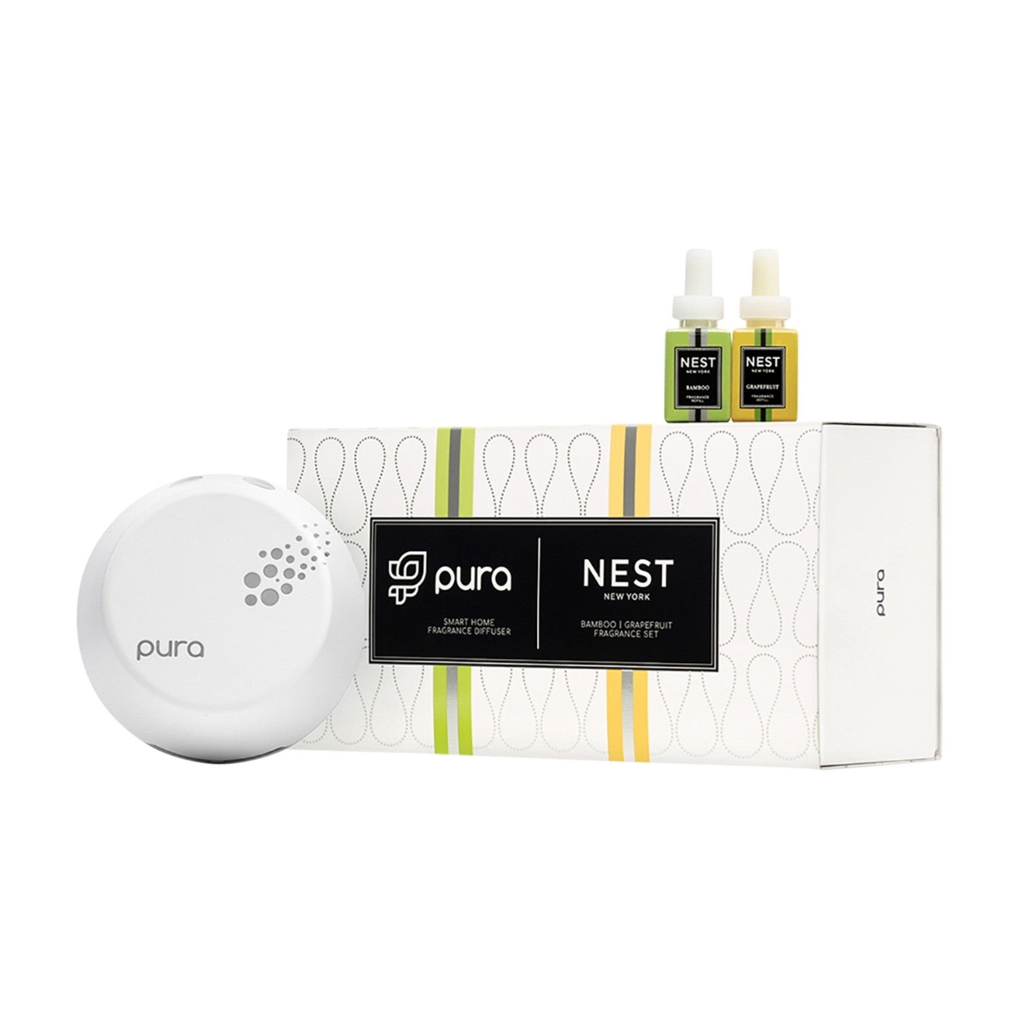 Nest Pura Smart Home Diffuser Set With Bamboo and Grapefruit Refills main image.