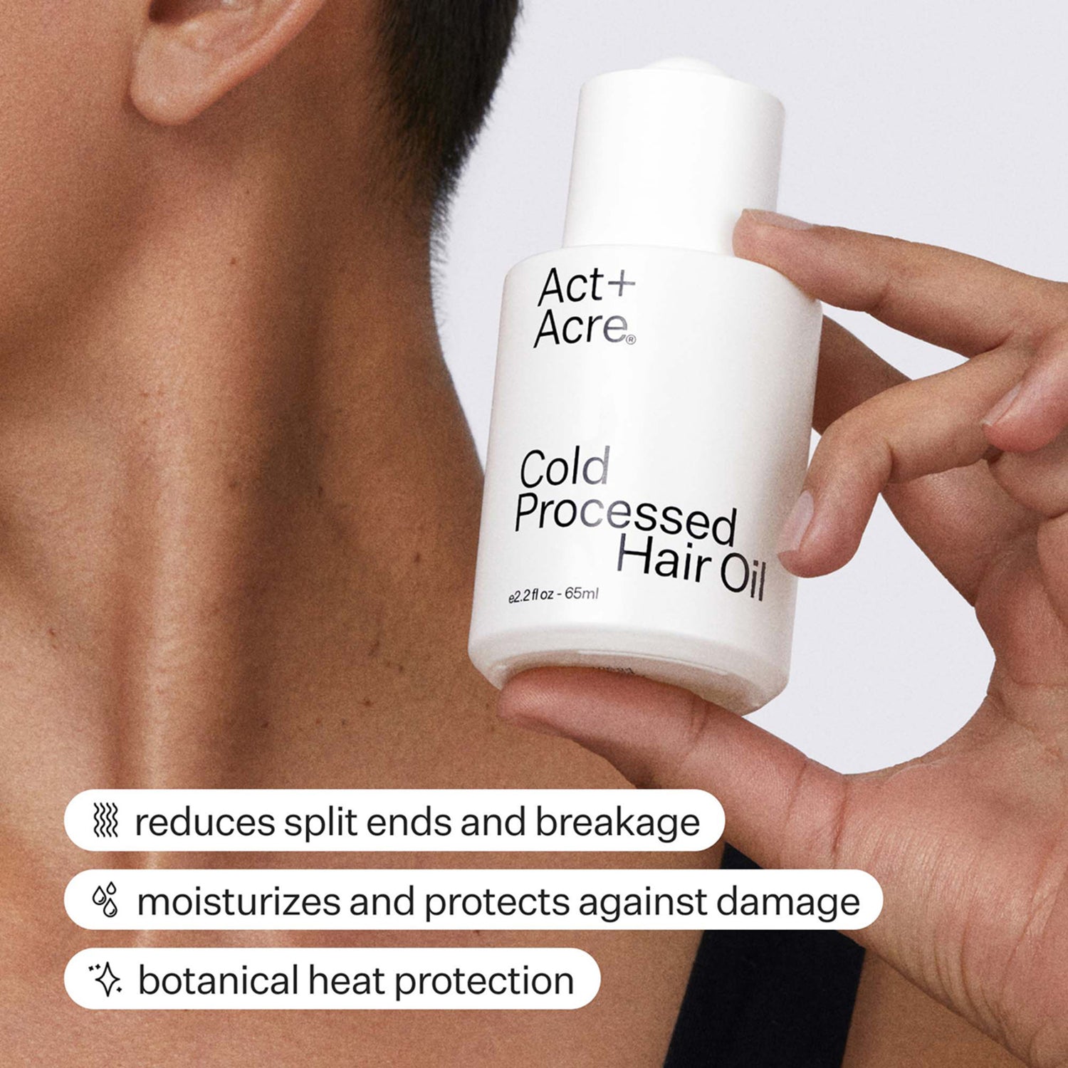 Act+Acre Cold Processed Hair Oil model image .