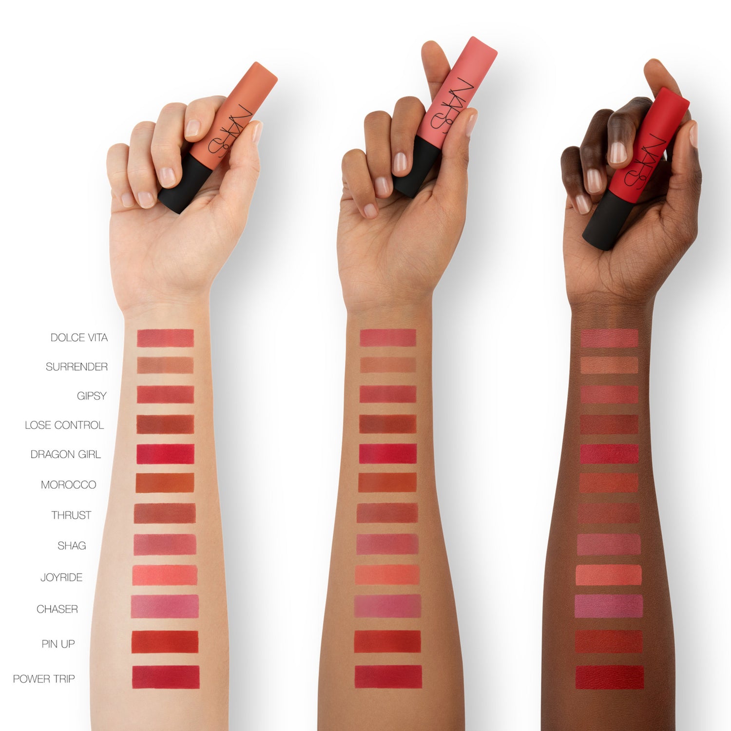 Limited edition Nars Air Matte Lip Color group swatch image . This product is in the color pink