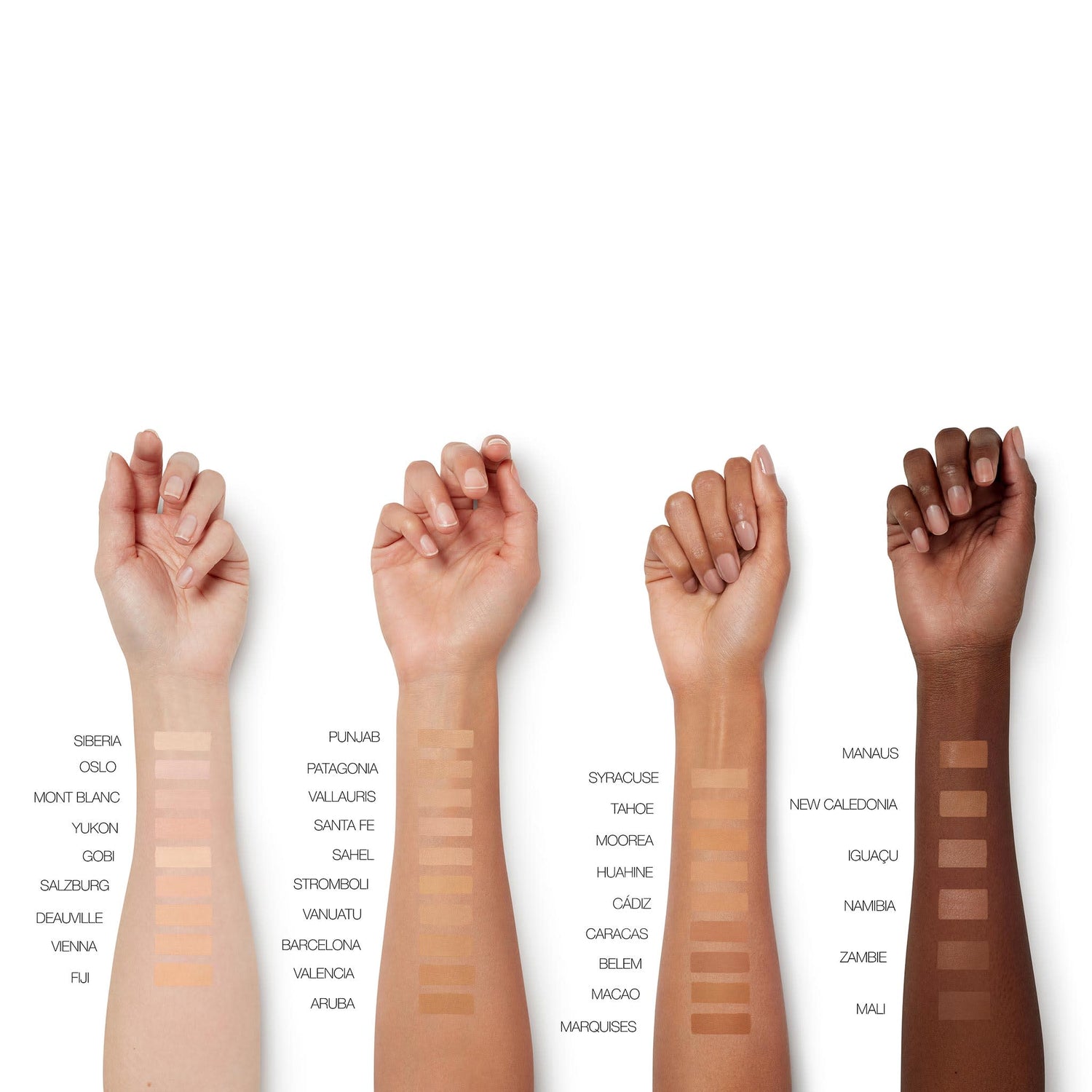 Nars Sheer Glow Foundation group swatch image . This product is for light cool complexions