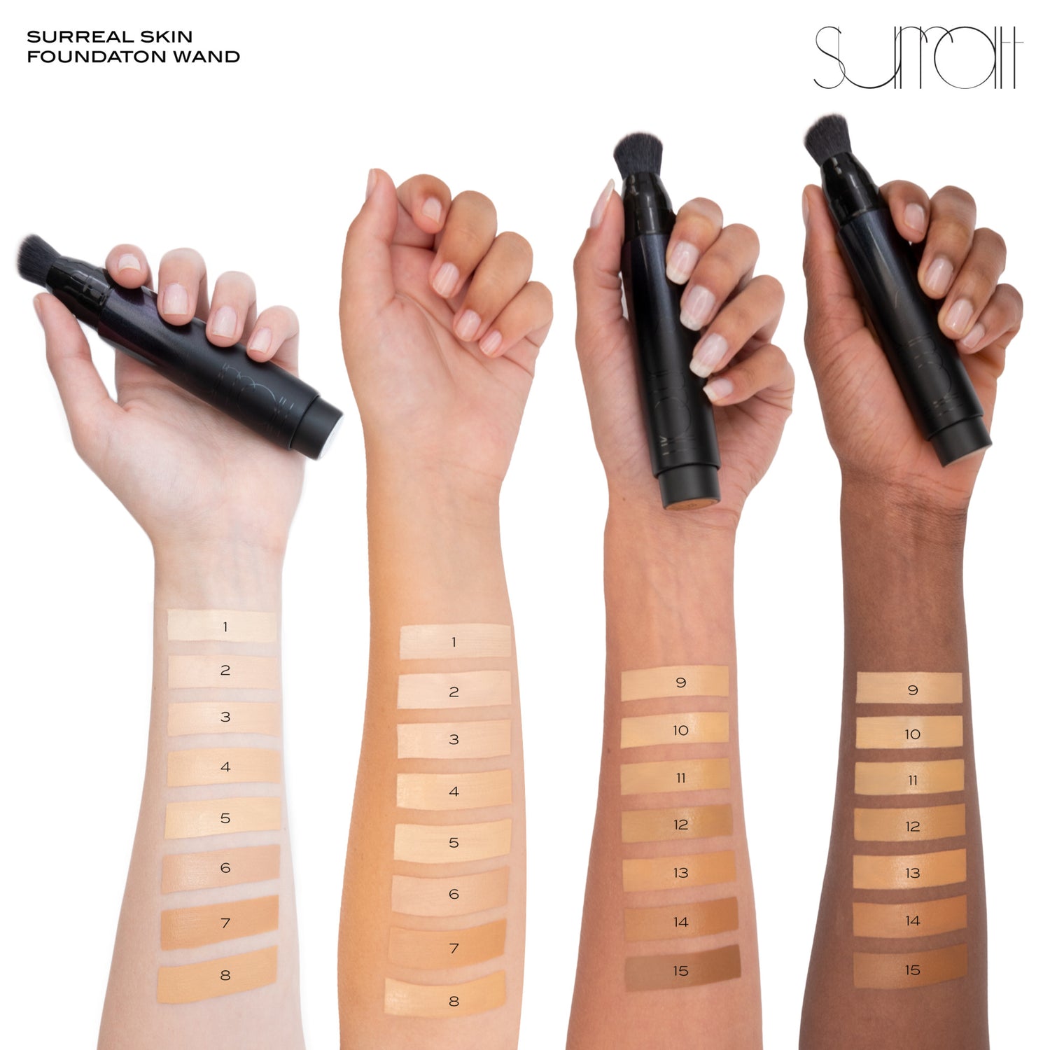 Surratt Surreal Skin Foundation Wand group swatch image . This product is for medium warm golden complexions