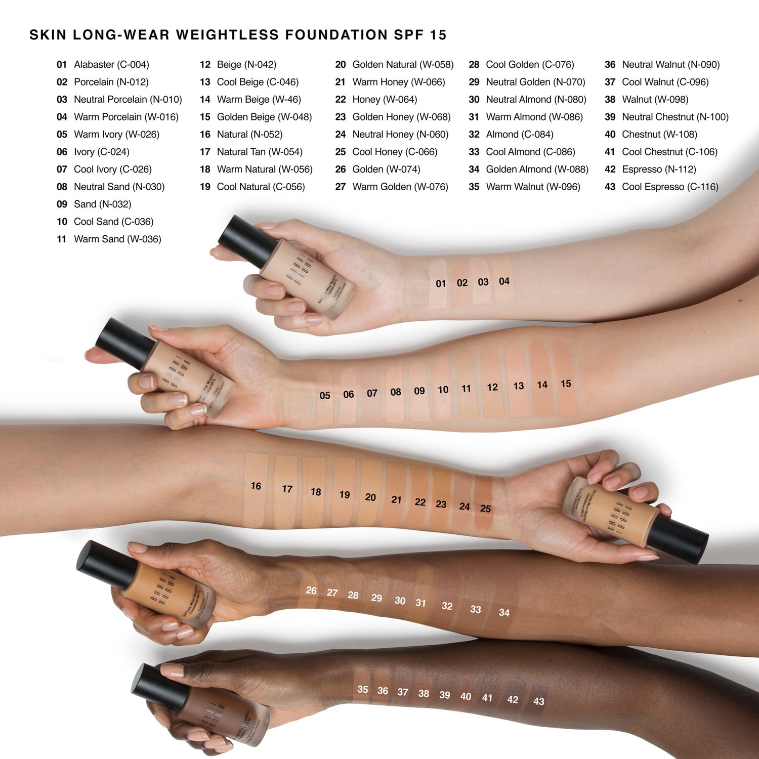 Bobbi Brown Skin Long-Wear Weightless Foundation SPF 15 group model image . This product is in the color nude, for light neutral peach complexions