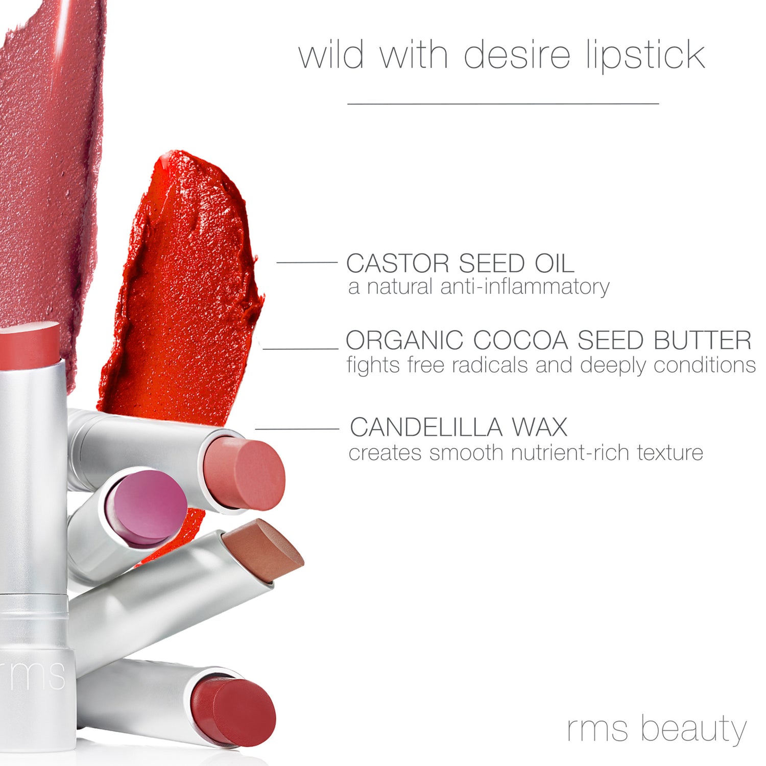 RMS Beauty Wild With Desire Lipstick group swatch image . This product is in the color red