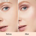 Laura Mercier Translucent Loose Setting Powder Light Catcher Color/Shade variant: Celestial Light before and after image . This product is for light complexions