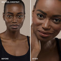 Bobbi Brown Skin Long-Wear Weightless Foundation SPF 15 Color/Shade variant: Neutral Chestnut (N-100) before and after image . This product is in the color nude, for deep neutral peach complexions