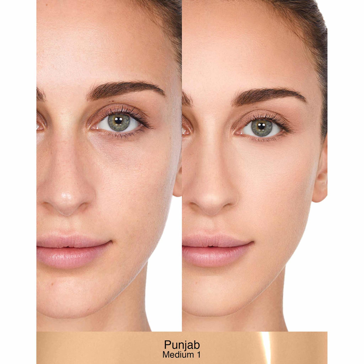 Nars Sheer Glow Foundation Color/Shade variant: Punjab M1 before and after image . This product is for medium warm golden complexions