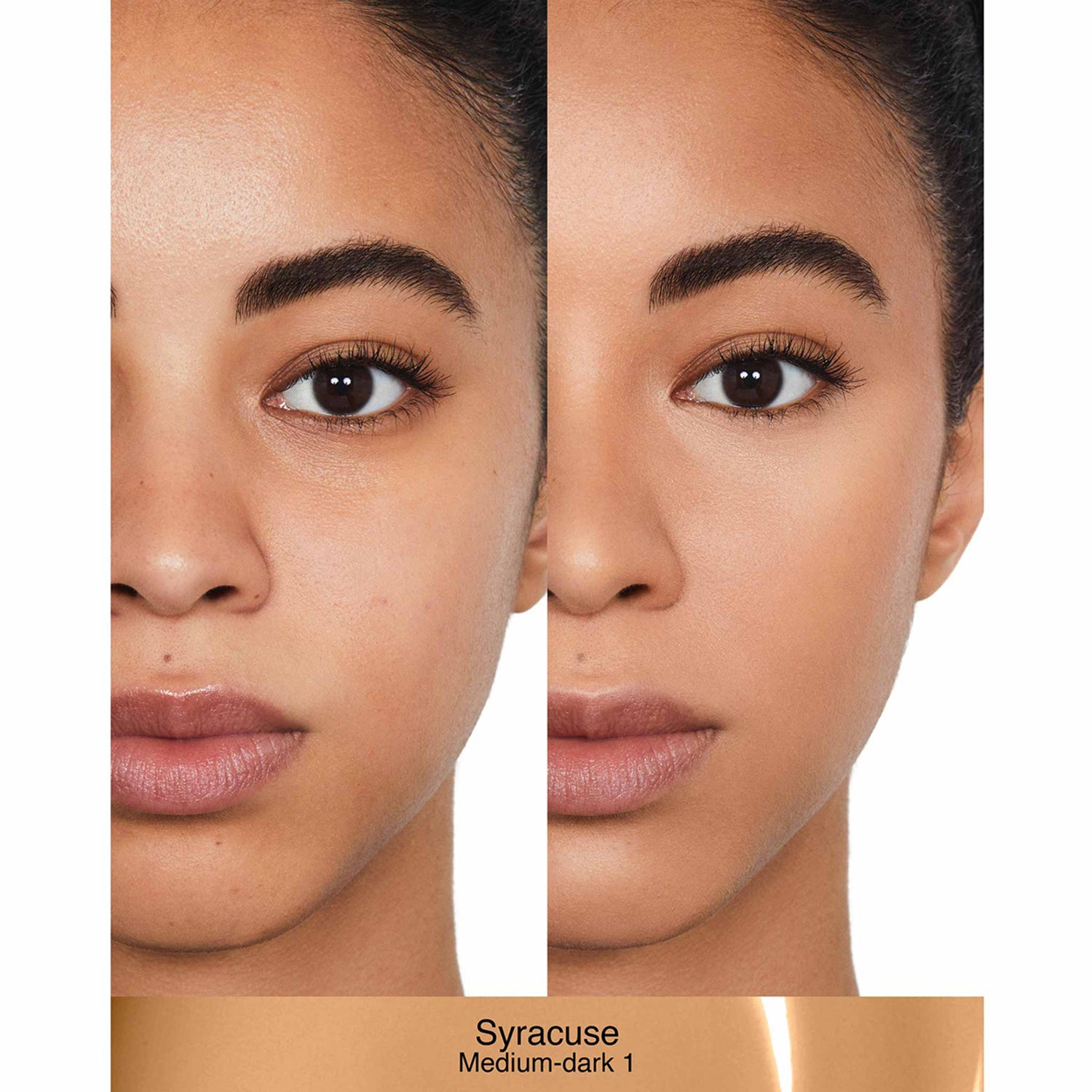 Nars Sheer Glow Foundation Color/Shade variant: Syracuse MD1 before and after image . This product is for medium warm complexions
