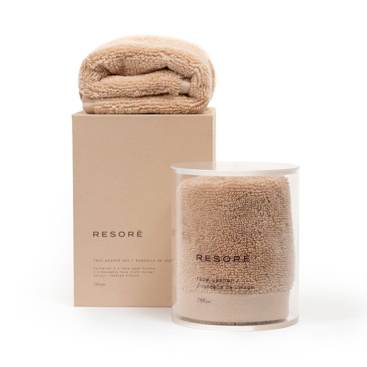 Resorè Face Washer Set Color/Shade variant: Toasted Almond open container image.
