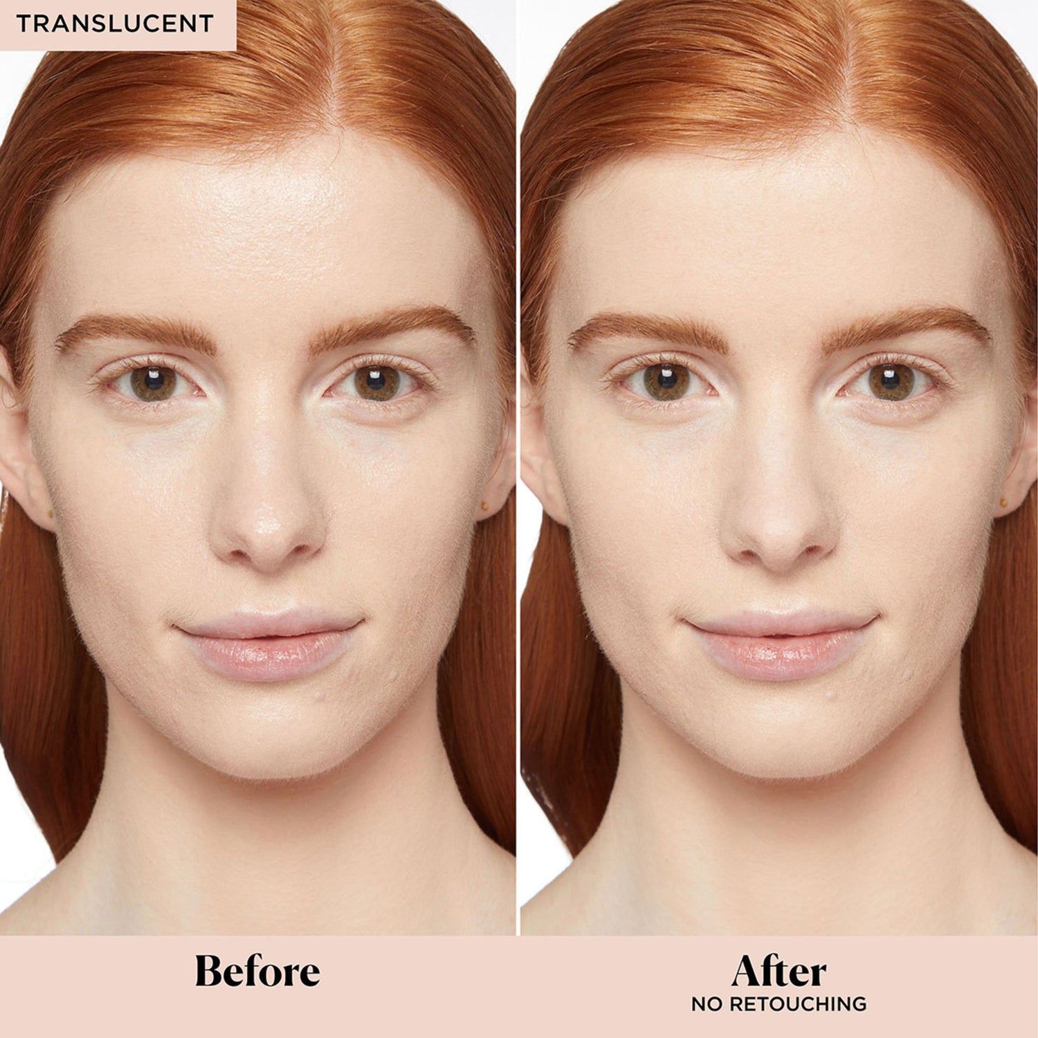 Laura Mercier Translucent Loose Setting Powder Mini Color/Shade variant: Translucent before and after image . This product is for light complexions