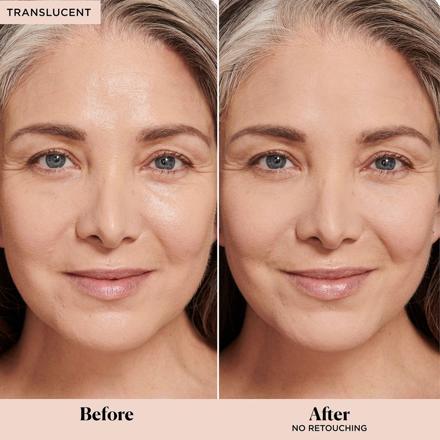 Laura Mercier Translucent Loose Setting Powder Mini Color/Shade variant: Translucent before and after image 2 . This product is for light complexions