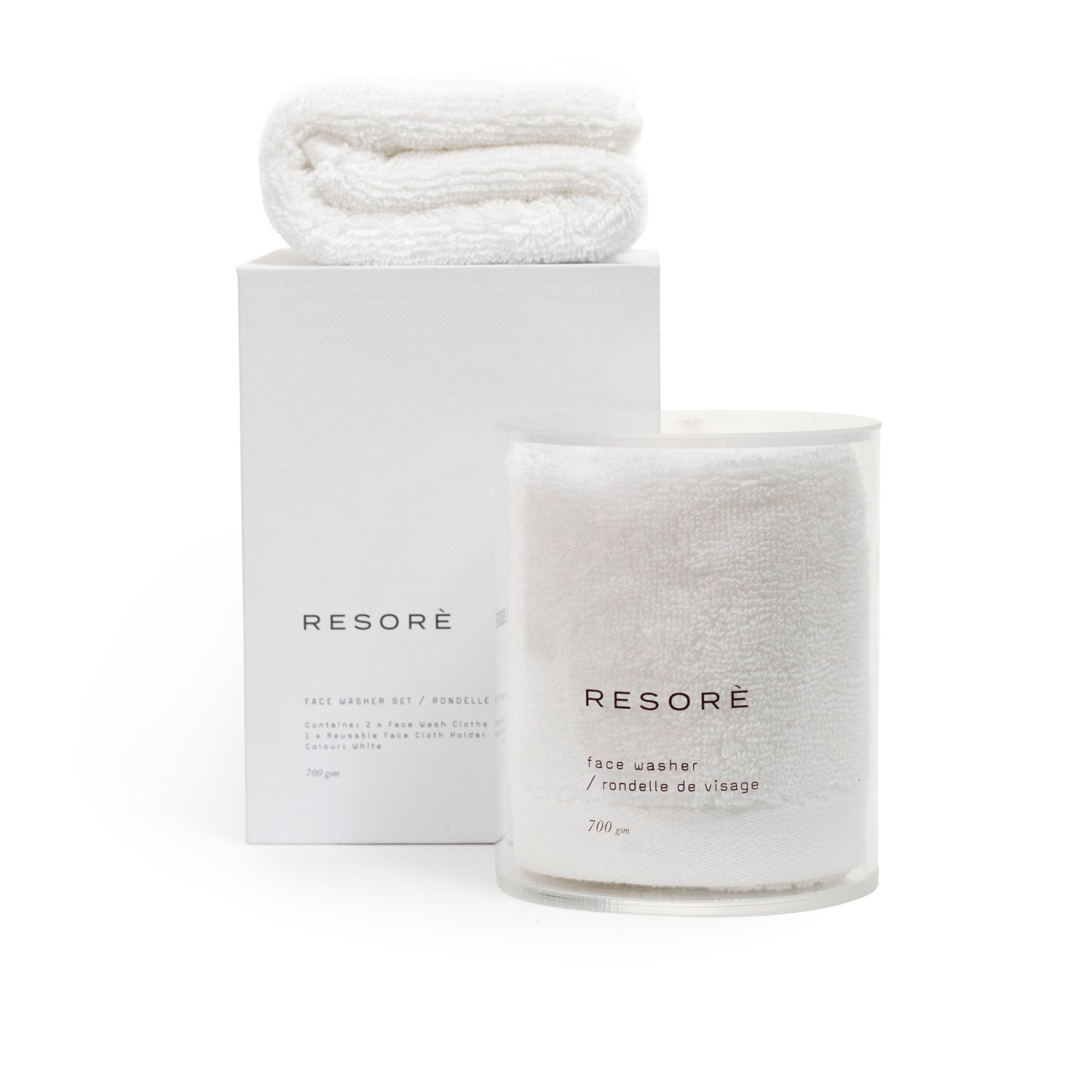 Resorè Face Washer Set Color/Shade variant: White open container image.