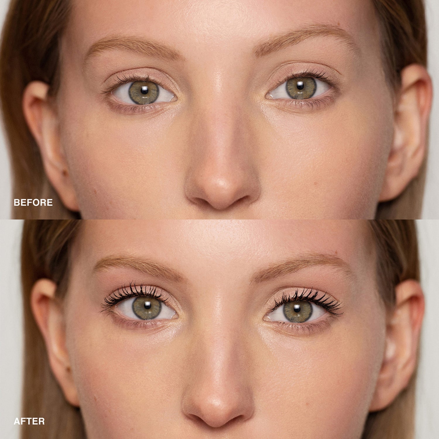 Bobbi Brown Smokey Eye Mascara before and after image . This product is in the color black